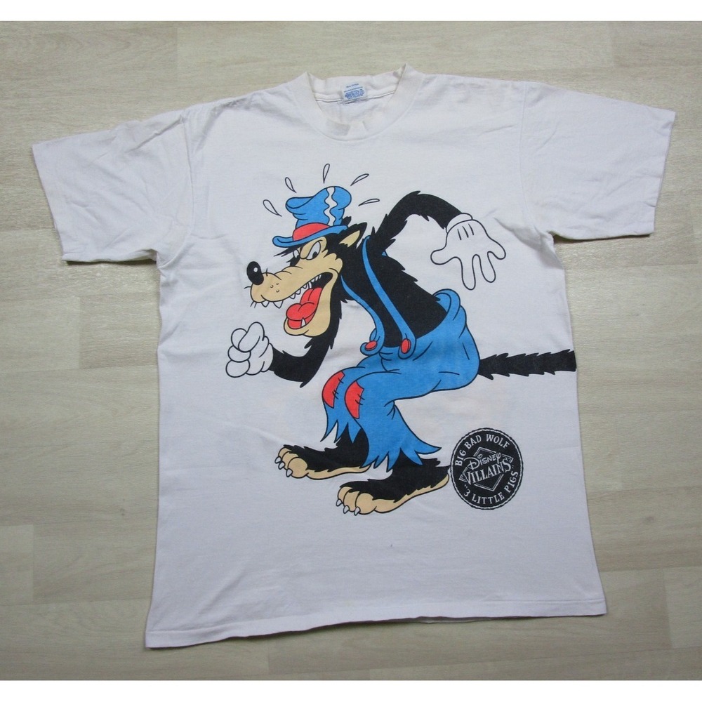 Vintage Disney Villains T Shirt Big Bad Wolf "3 LITTLE PIGS" Fairy Tale Story